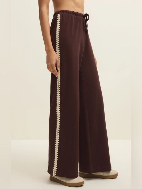 Z Supply Pants - Wide-Leg Drawstring Pants with Contrast Side Trim - Brown